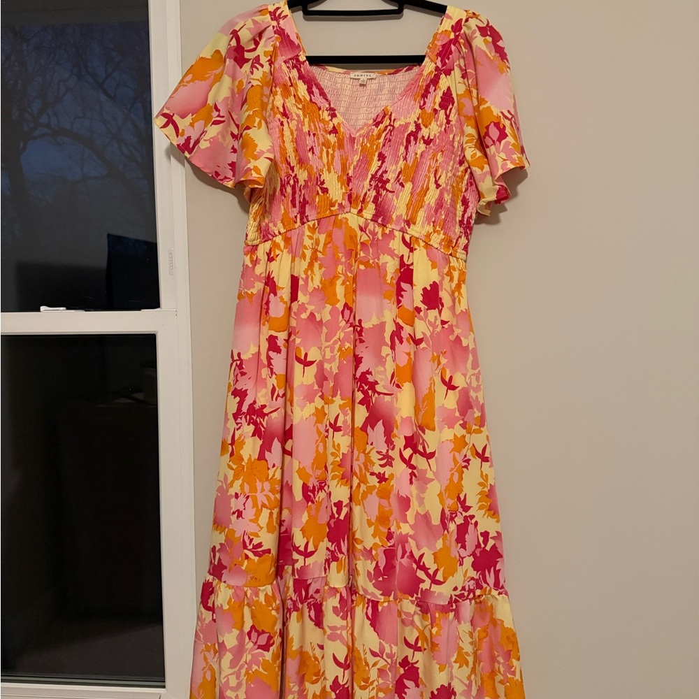 JODIFL Vibrant Pink and Yellow Maxi Dress